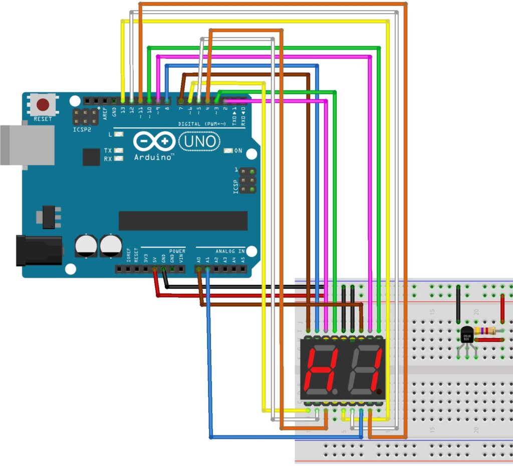 DS18B20 Arduino thermometer fritzing