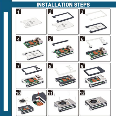 Montage 9 laags acryl behuizing Raspberry Pi 5 - Zwart - Transparant