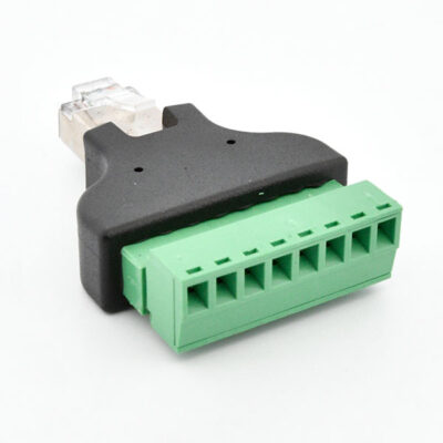 Achterkant Ethernet RJ45 naar 8-pin terminal