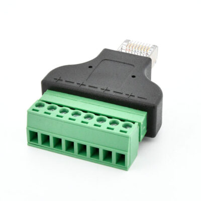 Achterkant Ethernet RJ45 naar 8-pin terminal