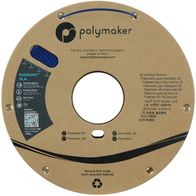 zijkant Polymaker Filament – PolySonic PLA Blue – 1,75mm – 1KG