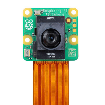 Close-up van een Raspberry Pi AI-camera module